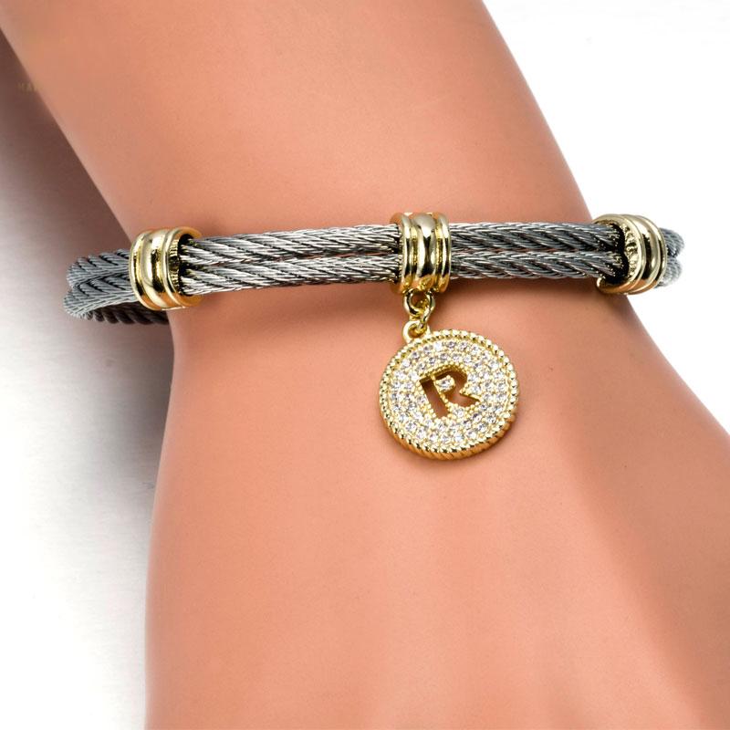 Gold Bracelet Initial Charm  Stainless Steel Letter Bracelet