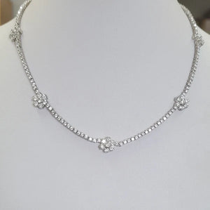 Necklace Couture  flower station Cubic Zirconia Sterling Silver 501N11255