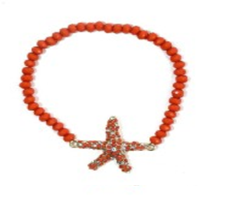 Crystal Jeweled Star Fish Center Stretch Bracelet 622B0087