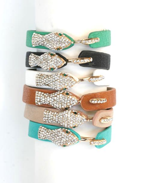 Crystal pave snake leather bracelet 675B106
