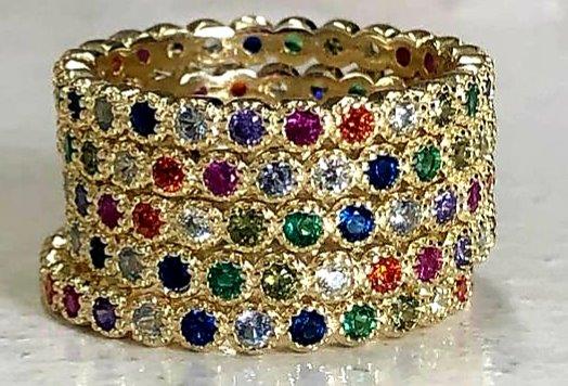 Zirconite Cubic Zirconia Multi color Stackable Sterling Silver Eternity Band Ring 705R597370