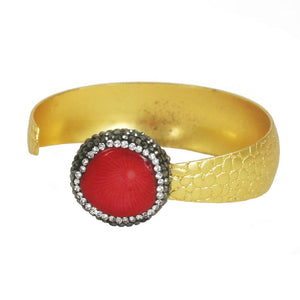 Boho with a Modern Twist Jeweled Red Coral Bracelet 696B4358