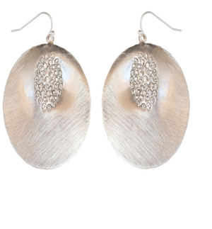 Large Crystal studded Satin curved Disc earrings