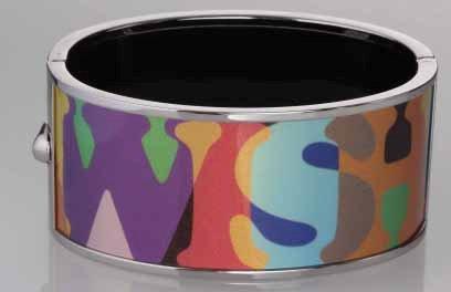 High definition photo printed enamel Cloisonné hinged gold extra wide Bangle 500B3700X