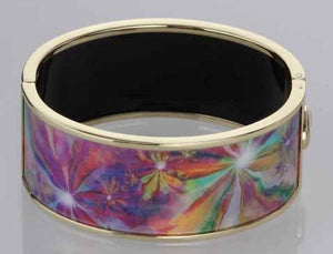 High definition photo printed enamel Cloisonné hinged gold extra wide Bangle 500B3704G