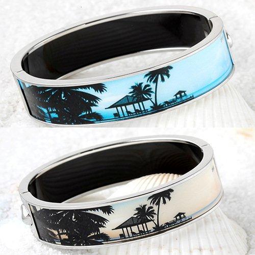 High definition photo printed enamel Cloisonné hinged gold extra wide Bangle 500B3729X