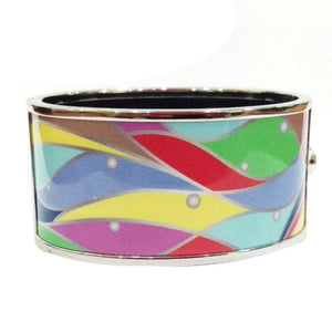High definition photo printed enamel Cloisonné hinged gold extra wide Bangle 500B3736X