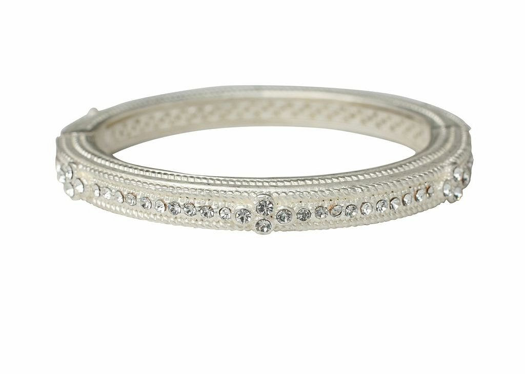  Heart Hinged Bangle-Silver
