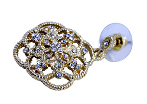 EARRINGS Dangling gold filigree medallion  features crystal stone details 500E-0167