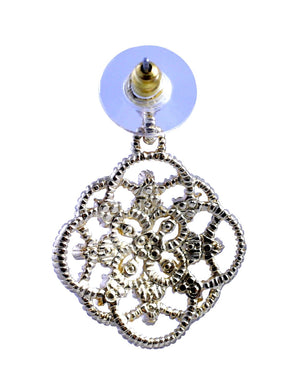 EARRINGS Dangling gold filigree medallion  features crystal stone details 500E-0167