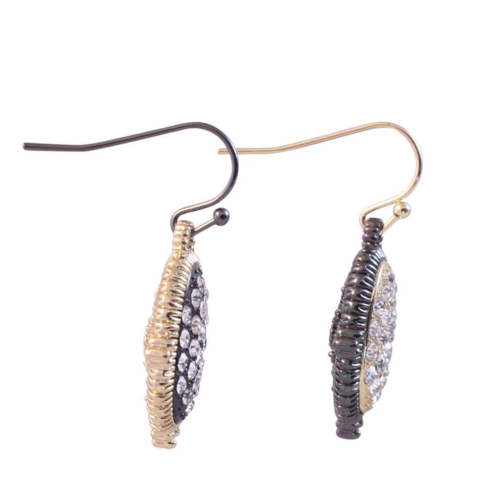 Textured Hematite and Gold tone Crystal stone pave oval earrings 500E-114