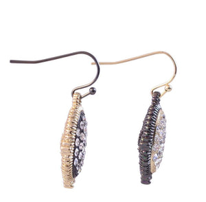 Textured Hematite and Gold tone Crystal stone pave oval earrings 500E-114