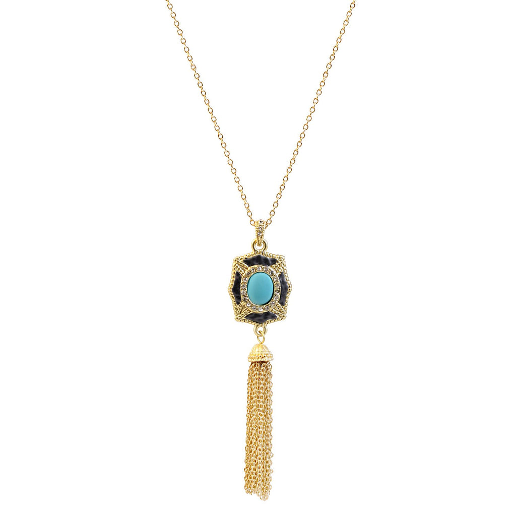 pendant Double sided Hematite and gold satin tassel 500N2583