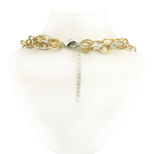 Gold and Silver Toned Double Link Chain Station Necklace with Three Briolette Cut Black Stones