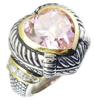 Ring Two Tone  Cz Pave in Sides Sterling Silver 500R636