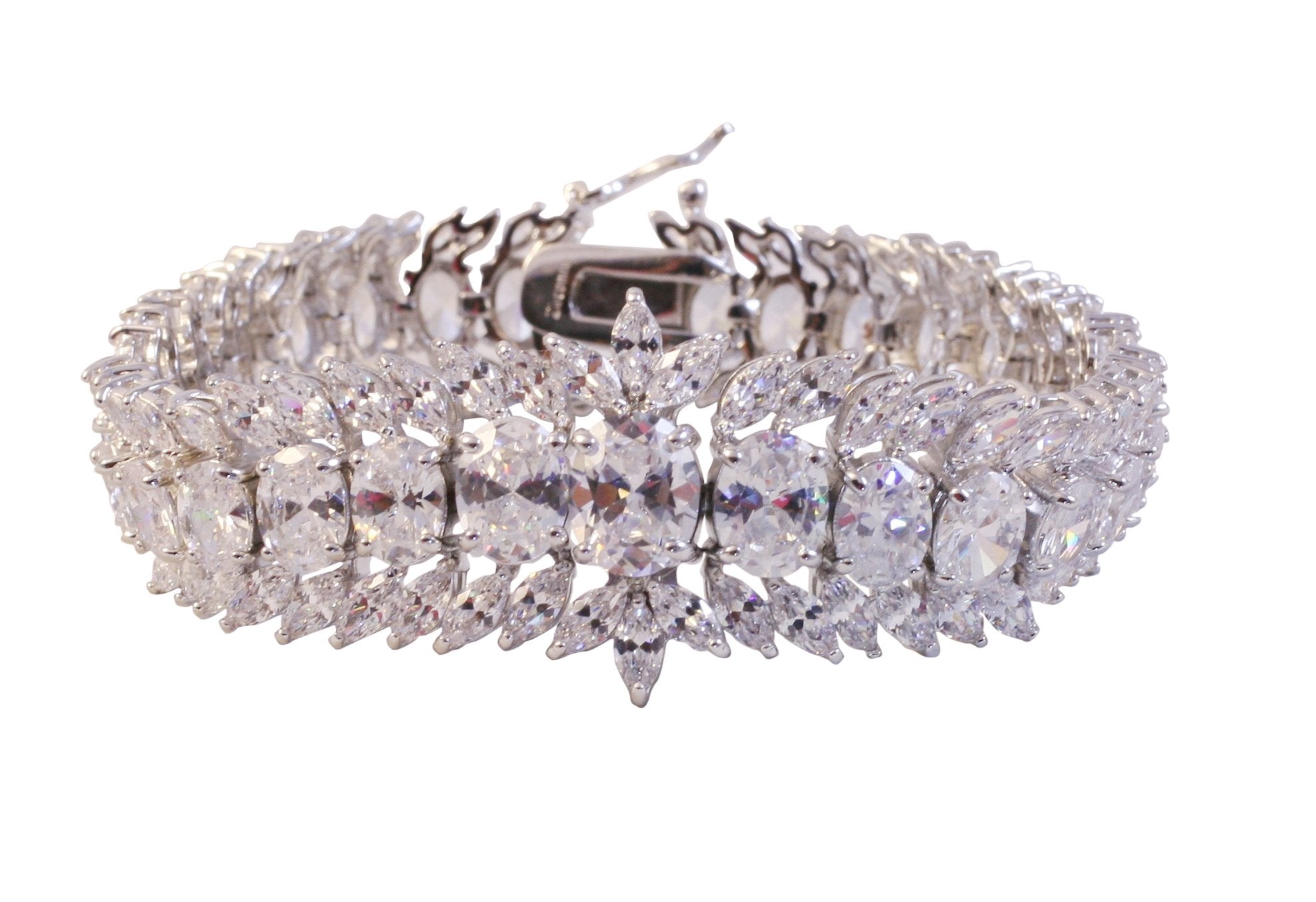Fancy Mixed Cut Zirconite Cubic Zirconia Ornate Bracelet featuring brilliant Marquise and Oval stones in a uniformed sophisticated pattern 501B31913