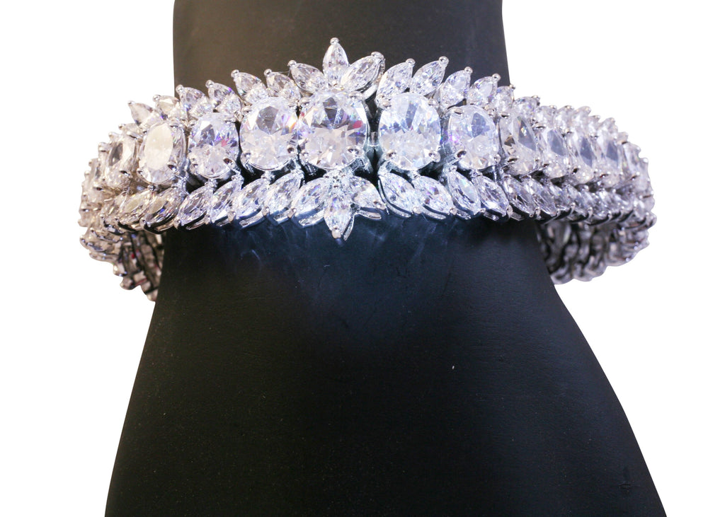 Fancy Mixed Cut Zirconite Cubic Zirconia Ornate Bracelet featuring brilliant Marquise and Oval stones in a uniformed sophisticated pattern 501B31913