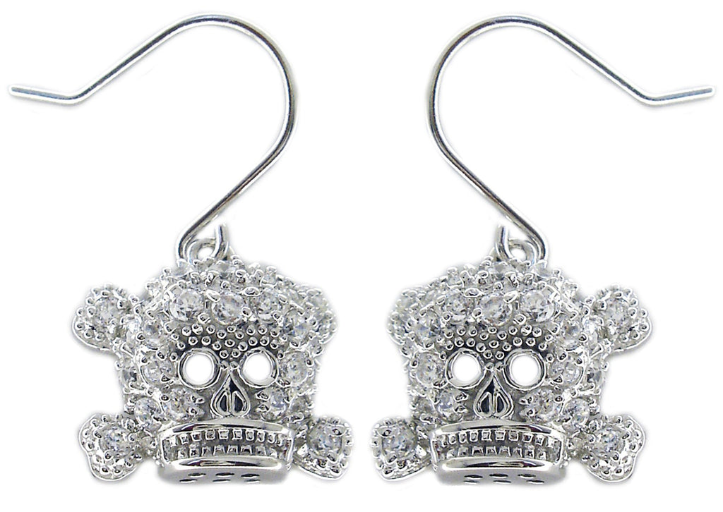 Earrings Cubic Zirconia pave skull head Sterling Silver   501E101