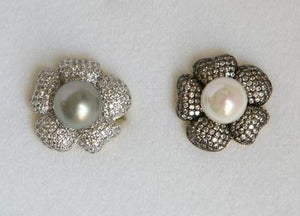 French Clip/Post Large Flower Black Rhudium Pave