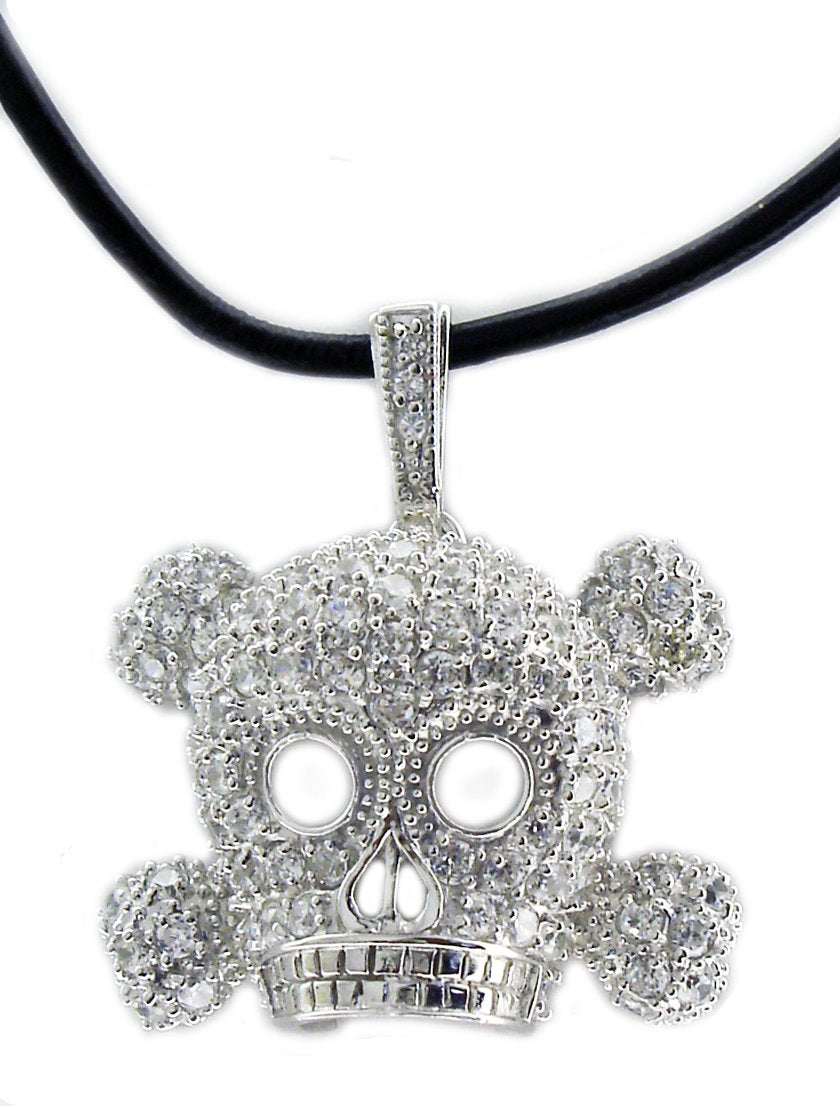 pendant  pave skull head  with cord S/S  501P101