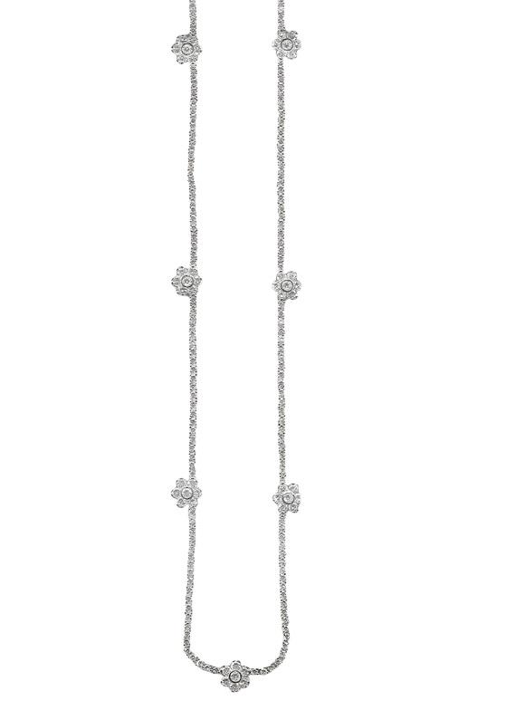 Sterling silver flower station necklace Zirconite Cubic Zirconia