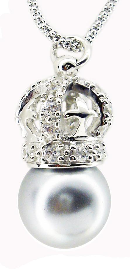 Pave Crown/Pearl  in S/S Rhodium 501P28447