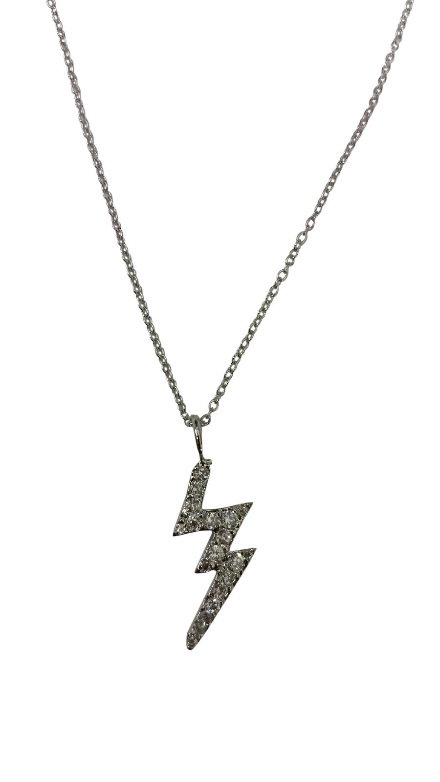Sterling silver zirconite cubic zirconia pave lightning bolt pendant