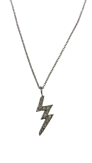 Sterling silver zirconite cubic zirconia pave lightning bolt pendant