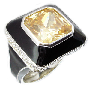 Ring Enamel square ring with centered colored CZ Sterling silver Ring 501R37403