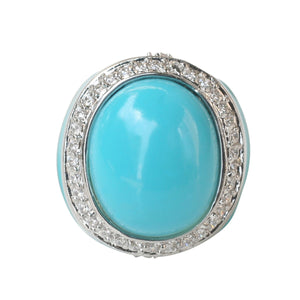 turquoise ring with centered dome enamel stone bordered around with pave Sterling silver Ring