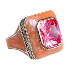 Ring Enamel square ring with centered colored CZ Sterling silver Ring 501R37403