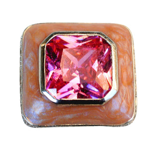 Ring Enamel square ring with centered colored CZ Sterling silver Ring 501R37403