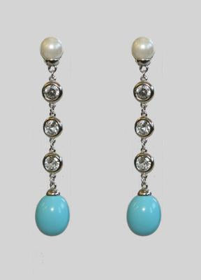 Oval Turquise Shell Mop Pearls Earrings