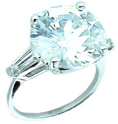 8Ct Round Cz Center Stone with Baguette Side Stones Sterling silver Ring