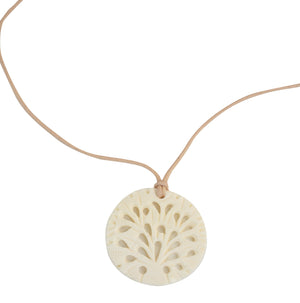 Round white bone pendant with artisan filigree two sided design