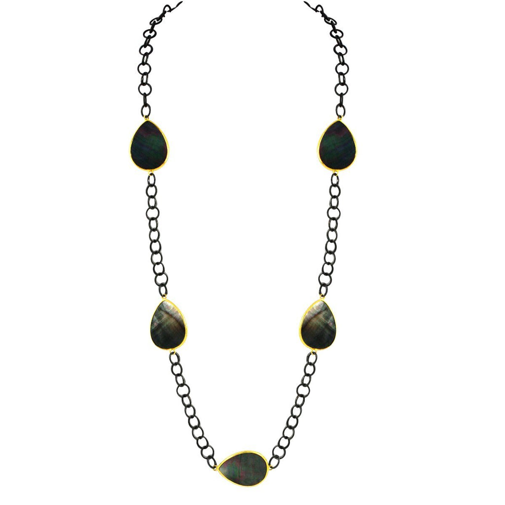 Bold and Beautiful large Pear 2-tone sheamering Abalone 5 Stations Necklace 543N56X5
