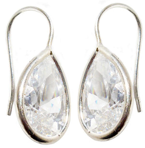 Earrings Pear Shape Cz wire bezel fish hook Sterling Silver 546E13X9