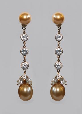 Oval Gold Shell Mop Pearls Bezel Drops Earrings