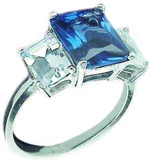 Ring 3Ct Em Ctr Cz 2 x 1 Ct Em Sides Sterling silver Ring 549R8138