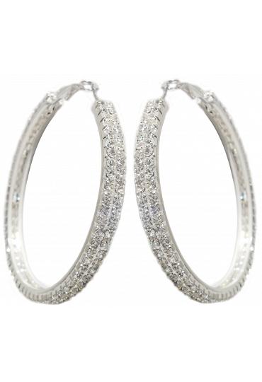 Crystal Double Hoop Earrings - Rhodium Plating
