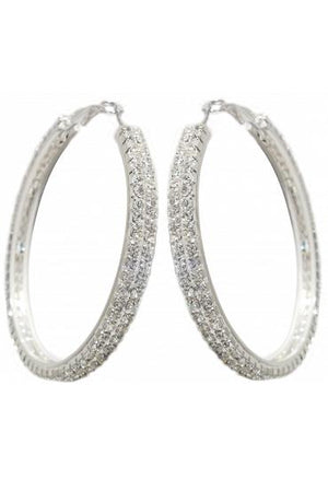 Crystal Double Hoop Earrings - Rhodium Plating