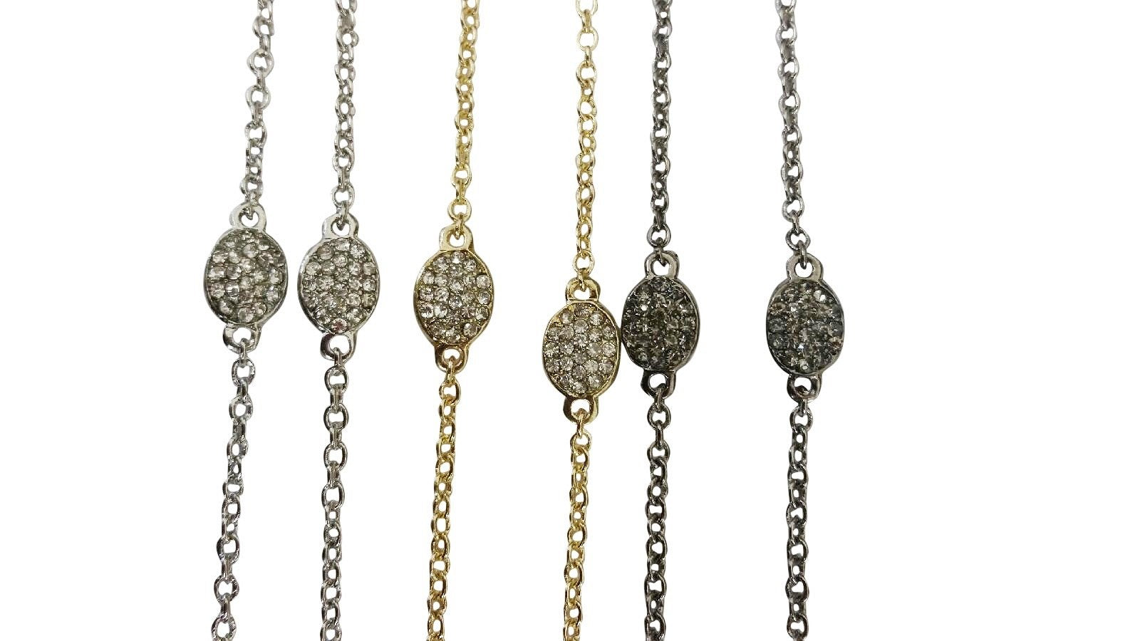 Fine Crystals Oval pave Stations 30"  Necklace