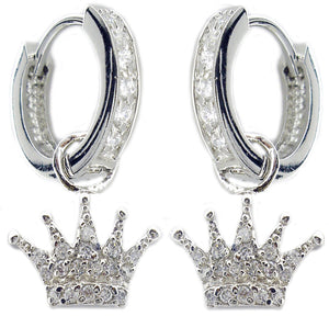 Huggie with Crown Dangle in S/S Rhodium 582E109