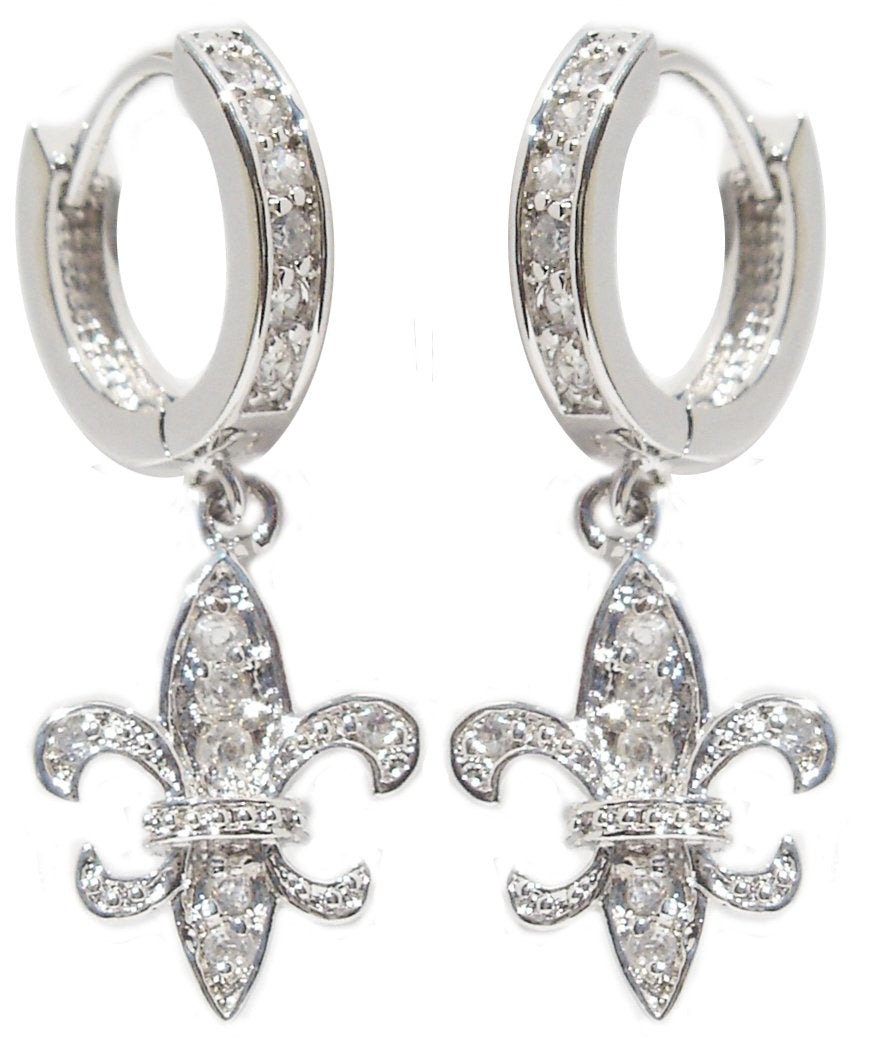 Earrings Huggie Fleur De Lis Pave in S/S Rhodium 582E2680