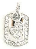 POLISHED STERLING SILVER DOG TAG PENDANT CENTERED WITH A PAVE HEART