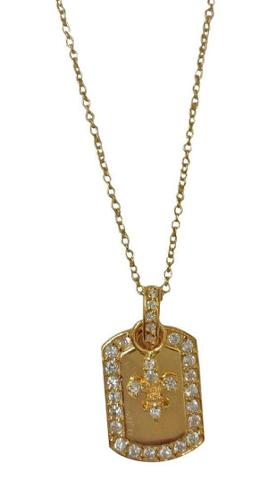 dog tag with bordered CZ pave featuring an electroplated pave S/S 582P2633