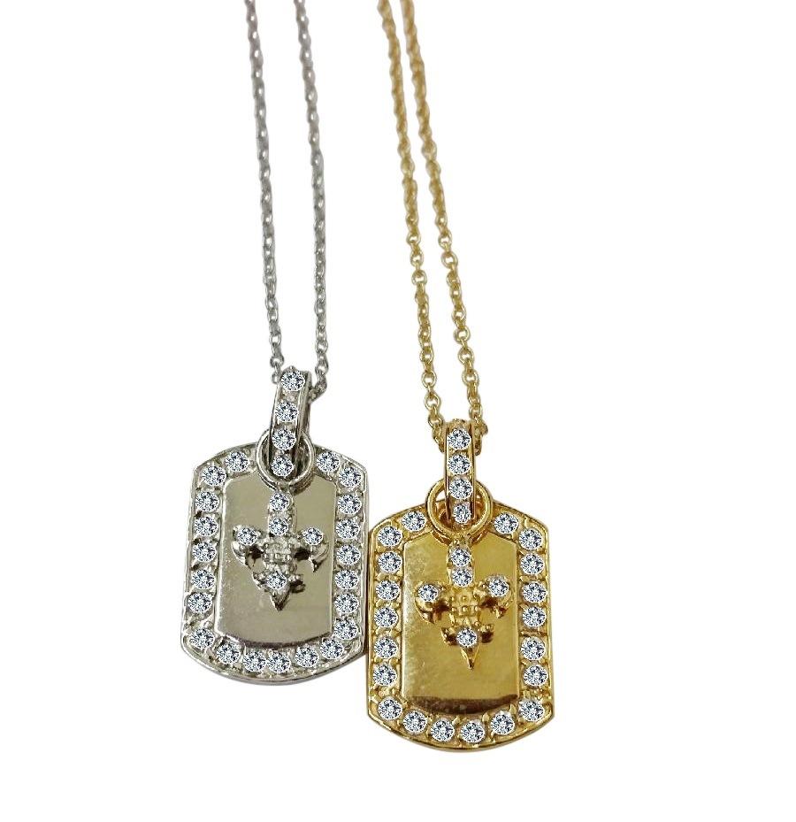 dog tag with bordered CZ pave featuring an electroplated pave S/S 582P2633