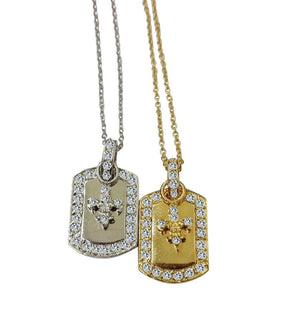 dog tag with bordered CZ pave featuring an electroplated pave S/S 582P2633