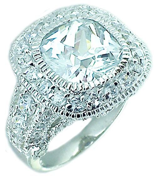 Ring Center Color Cz on Sides in Sterling silver Ring 582R1643