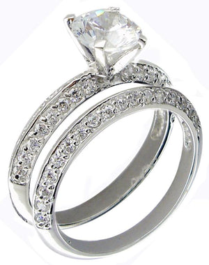 Pave Cz Wedding Set with 6mm Rd Sterling silver Ring